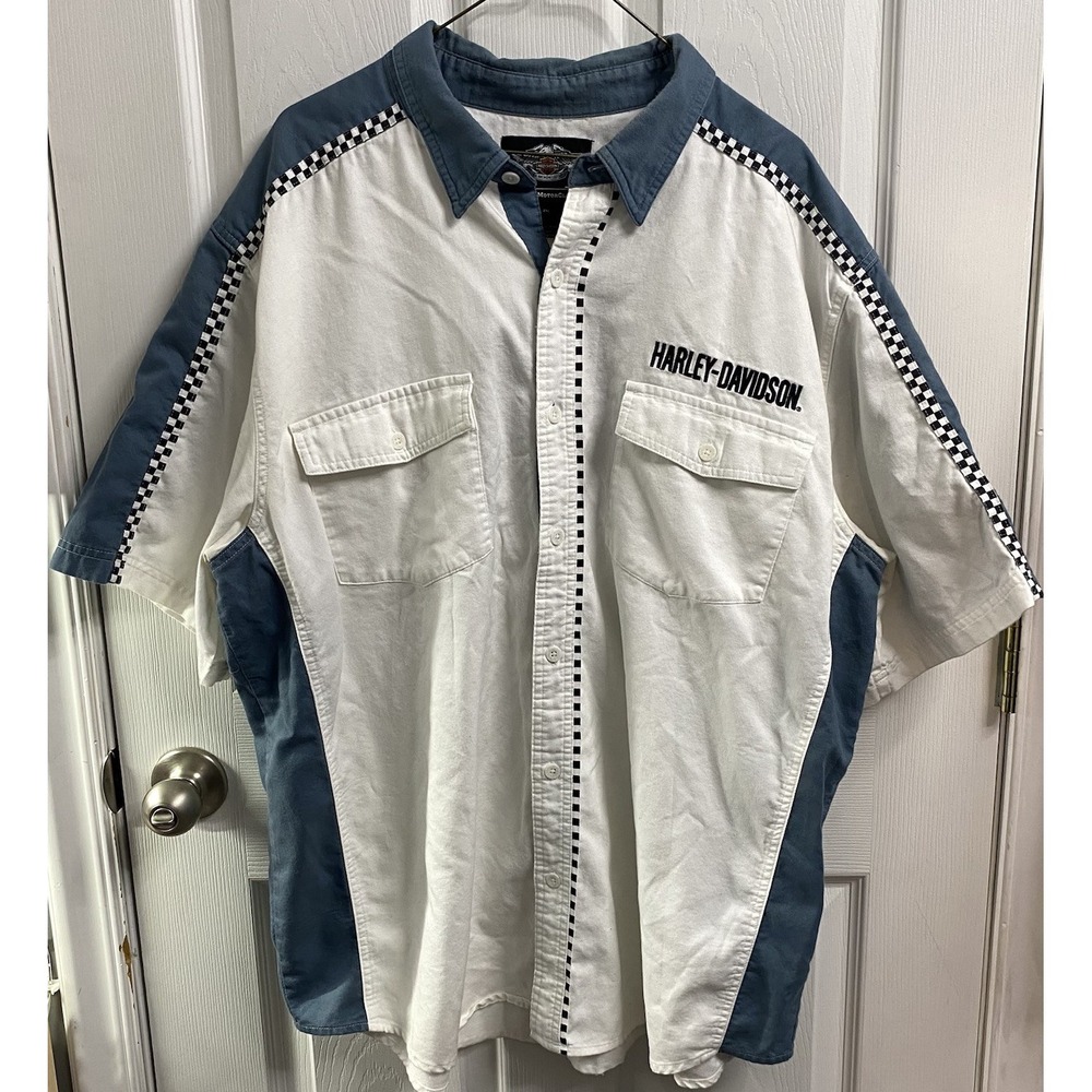 Harley Davidson Men's Racing Button Up Motorcycle Biker Embroidered Shirt Sz.2XL